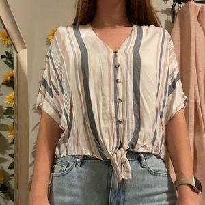Pastel Striped tie front Top